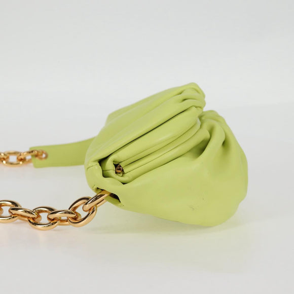 BOTTEGA VENETA The Chain Pouch Leather Yellow Gold Auth 123813AM