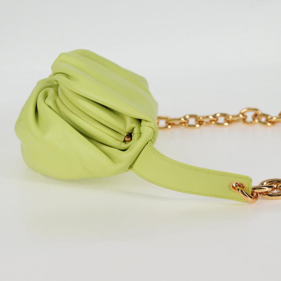 BOTTEGA VENETA The Chain Pouch Leather Yellow Gold Auth 123813AM