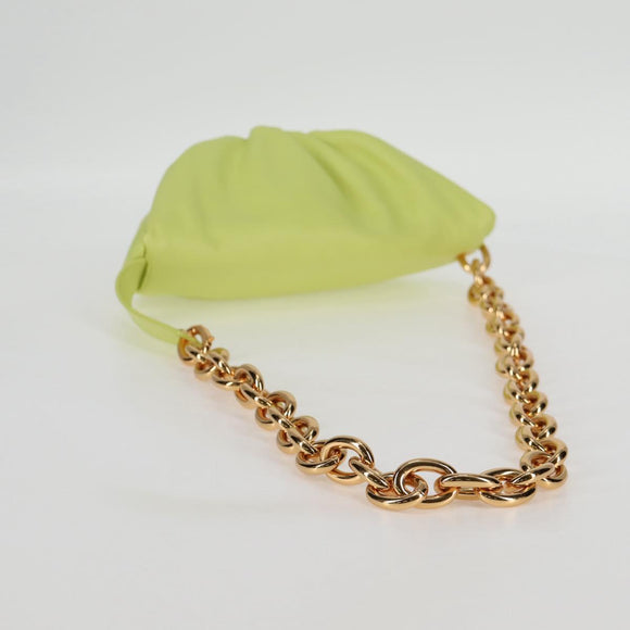 BOTTEGA VENETA The Chain Pouch Leather Yellow Gold Auth 123813AM