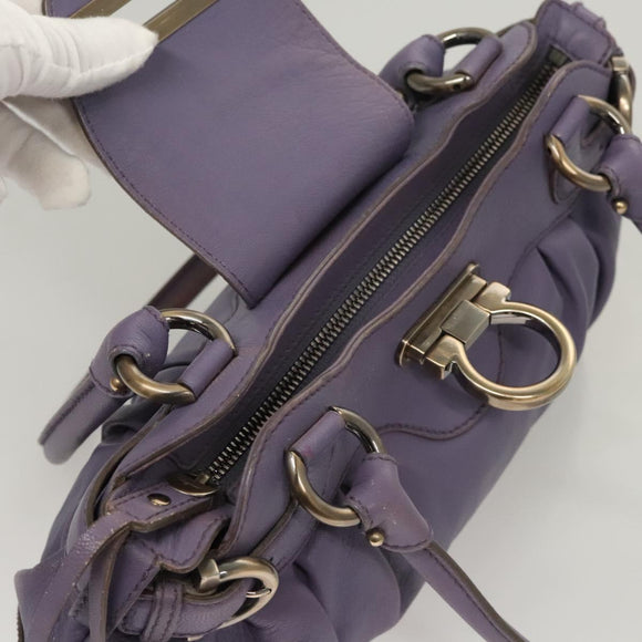 Salvatore Ferragamo Gancini Shoulder Bag Leather Purple Auth 123821