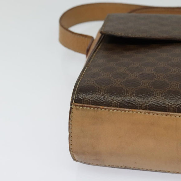 CELINE Macadam Canvas Circle Shoulder Bag PVC Leather Brown Gold Auth 123825