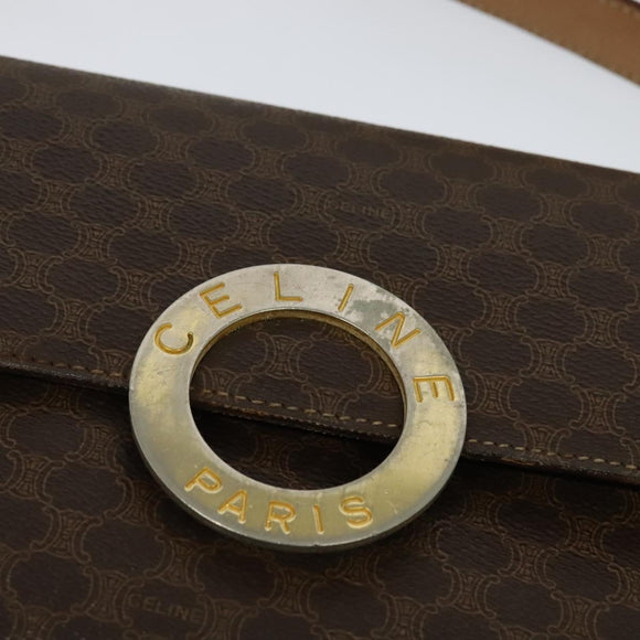 CELINE Macadam Canvas Circle Shoulder Bag PVC Leather Brown Gold Auth 123825