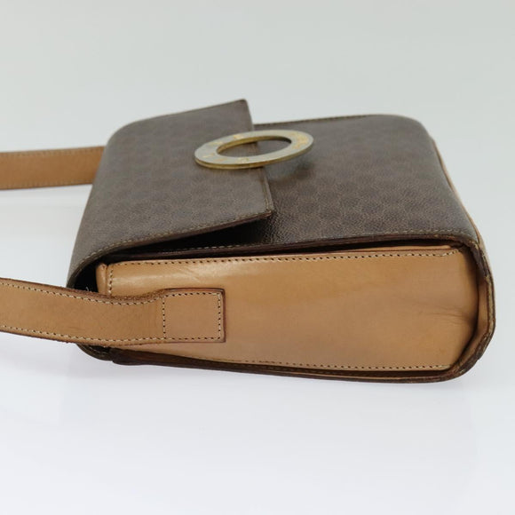 CELINE Macadam Canvas Circle Shoulder Bag PVC Leather Brown Gold Auth 123825