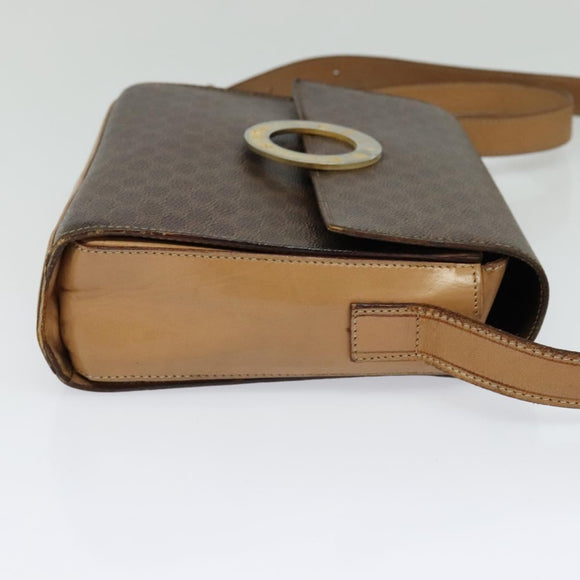 CELINE Macadam Canvas Circle Shoulder Bag PVC Leather Brown Gold Auth 123825