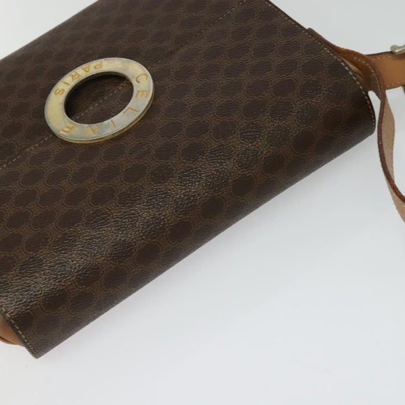 CELINE Macadam Canvas Circle Shoulder Bag PVC Leather Brown Gold Auth 123825