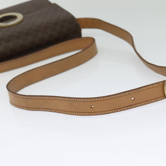 CELINE Macadam Canvas Circle Shoulder Bag PVC Leather Brown Gold Auth 123825
