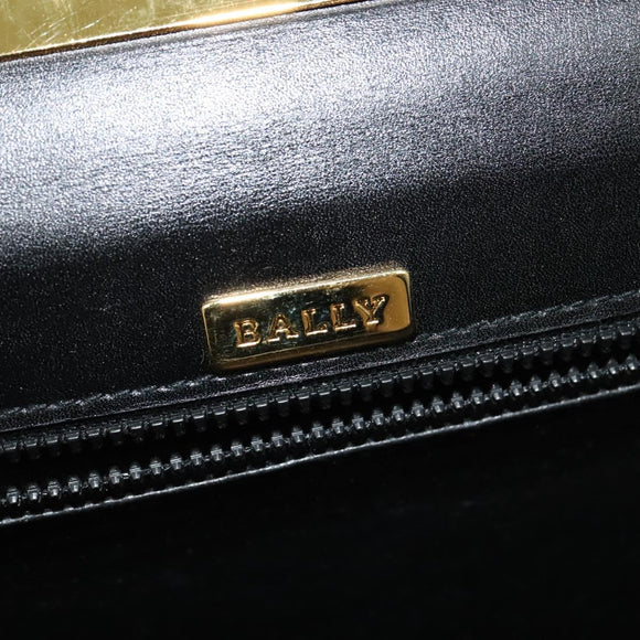 BALLY Hand Bag Leather 2way Black Gold Auth 123830