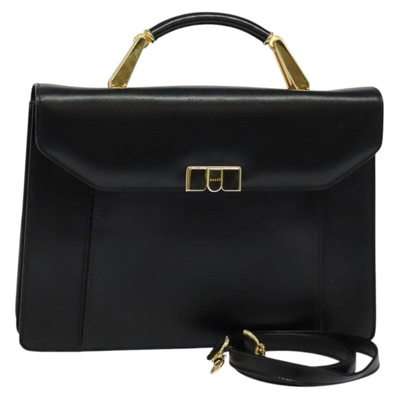 BALLY Hand Bag Leather 2way Black Gold Auth 123830