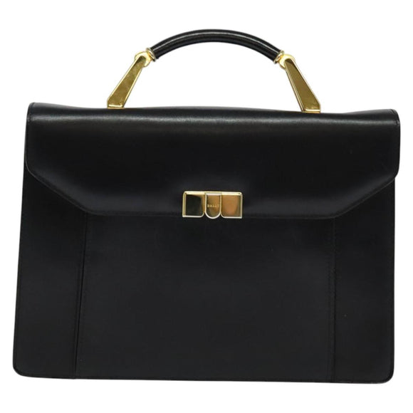 BALLY Hand Bag Leather 2way Black Gold Auth 123830