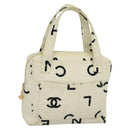 CHANEL Hand Bag Canvas White Black CC Auth 123833-1