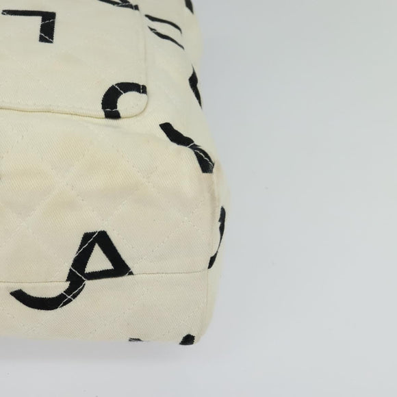 CHANEL Hand Bag Canvas White Black CC Auth 123833