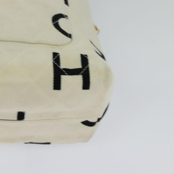 CHANEL Hand Bag Canvas White Black CC Auth 123833