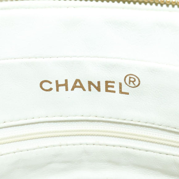 CHANEL Hand Bag Canvas White Black CC Auth 123833