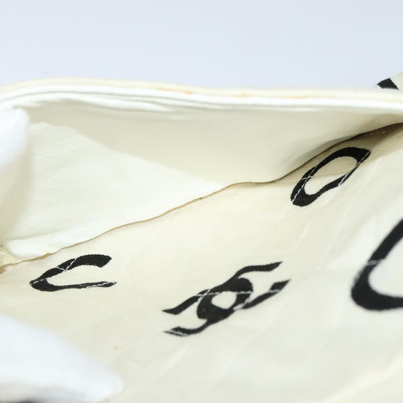 CHANEL Hand Bag Canvas White Black CC Auth 123833
