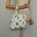 CHANEL Hand Bag Canvas White Black CC Auth 123833-23