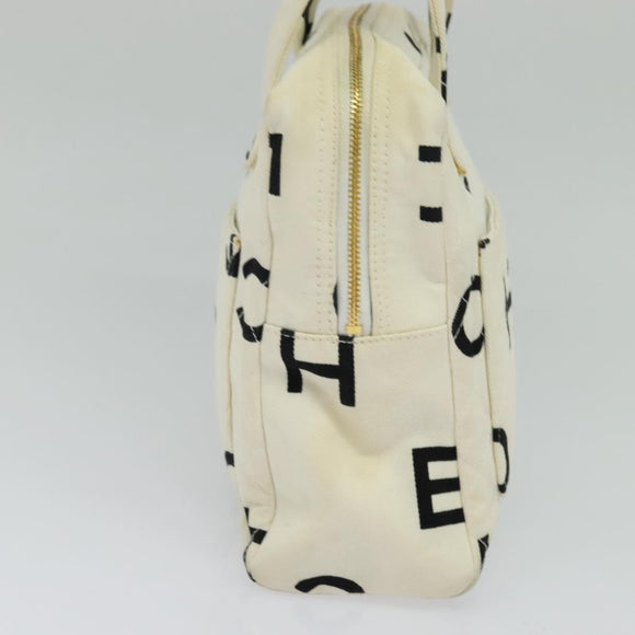 CHANEL Hand Bag Canvas White Black CC Auth 123833