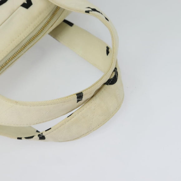 CHANEL Hand Bag Canvas White Black CC Auth 123833