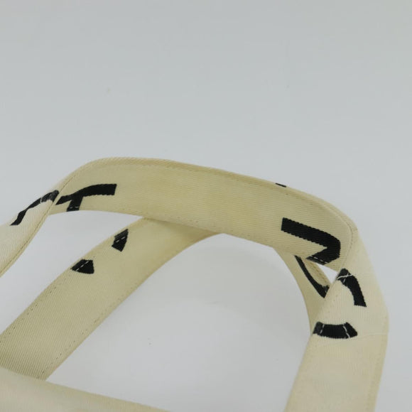 CHANEL Hand Bag Canvas White Black CC Auth 123833