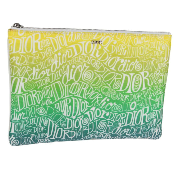 Christian Dior STUSSY Collaboration Pouch Nylon Yellow Green Auth 123837M