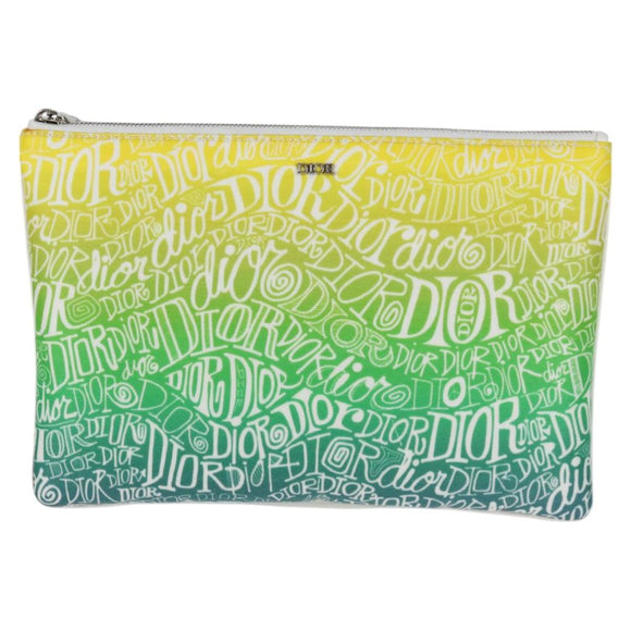 Christian Dior STUSSY Collaboration Pouch Nylon Yellow Green Auth 123837AM