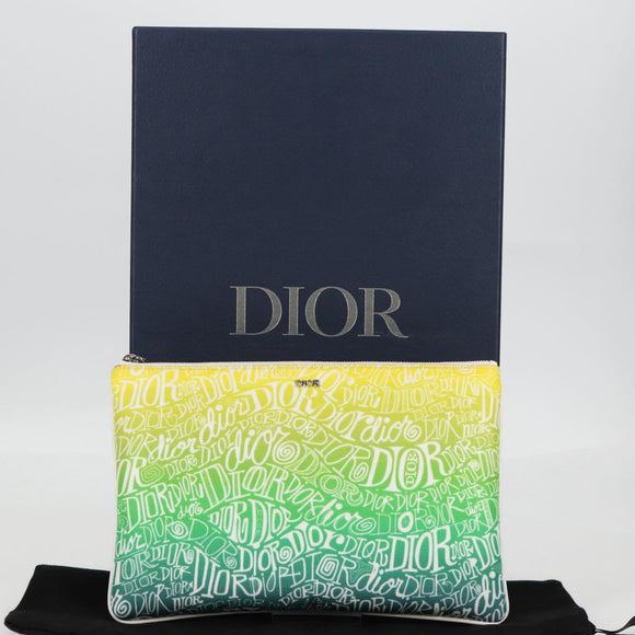 Christian Dior STUSSY Collaboration Pouch Nylon Yellow Green Auth 123837M
