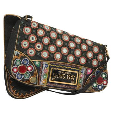 Christian Dior Montaigne Shoulder Bag Denim Black Gold Auth 123839SV