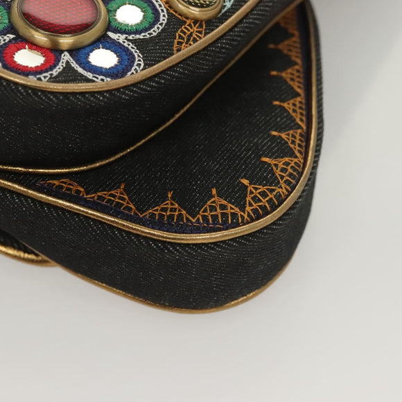 Christian Dior Montaigne Shoulder Bag Denim Black Gold Auth 123839SV