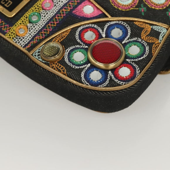 Christian Dior Montaigne Shoulder Bag Denim Black Gold Auth 123839SV