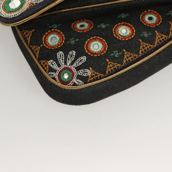 Christian Dior Montaigne Shoulder Bag Denim Black Gold Auth 123839SV