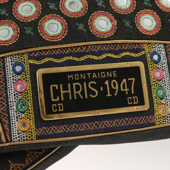 Christian Dior Montaigne Shoulder Bag Denim Black Gold Auth 123839SV