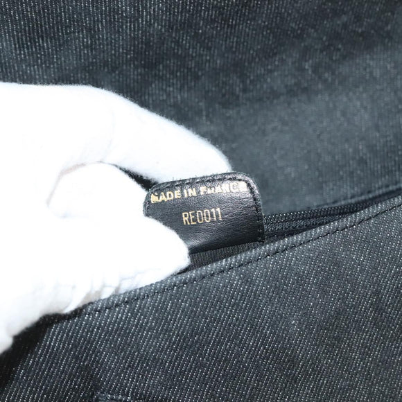 Christian Dior Montaigne Shoulder Bag Denim Black Gold Auth 123839SV