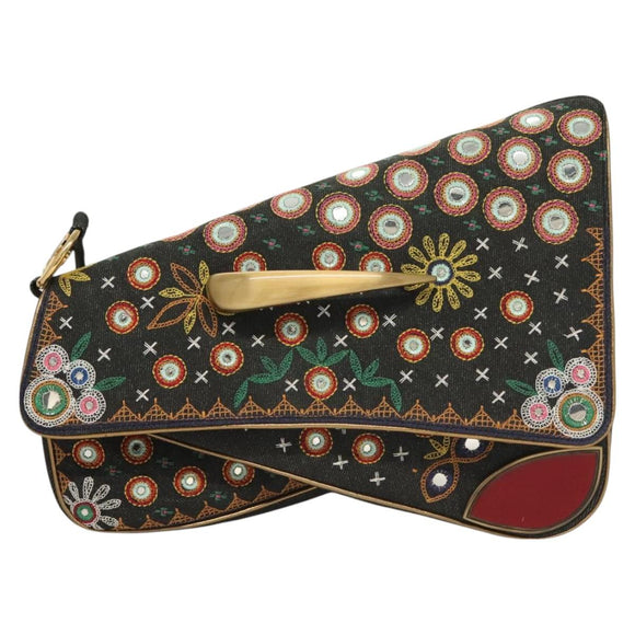 Christian Dior Montaigne Shoulder Bag Denim Black Gold Auth 123839SV