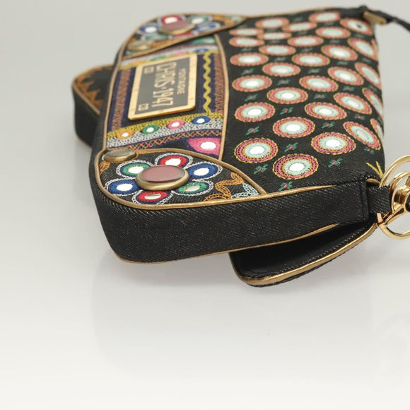 Christian Dior Montaigne Shoulder Bag Denim Black Gold Auth 123839SV