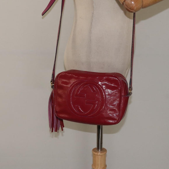 GUCCI Soho Interlocking Shoulder Bag Enamel Red Gold 308364 Auth 123849