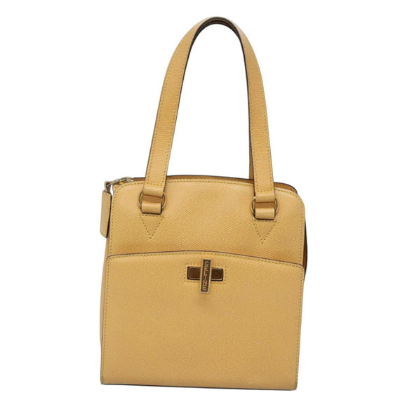 CELINE Hand Bag Leather Yellow Gold Auth 123851