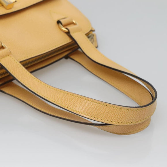 CELINE Hand Bag Leather Yellow Gold Auth 123851