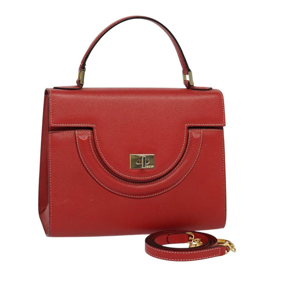 BALLY Hand Bag Leather 2way Red Gold Auth 123853