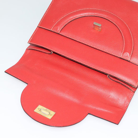 BALLY Hand Bag Leather 2way Red Gold Auth 123853