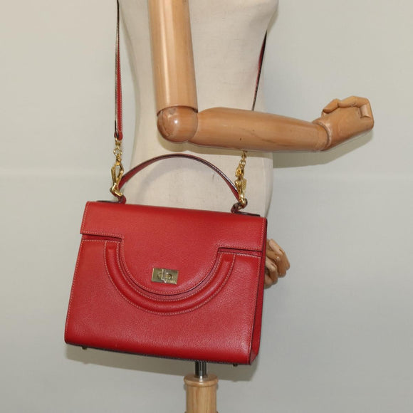 BALLY Hand Bag Leather 2way Red Gold Auth 123853