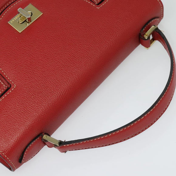 BALLY Hand Bag Leather 2way Red Gold Auth 123853