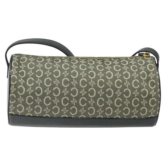 CELINE C Macadam Canvas Shoulder Bag Green Gold Auth 123863