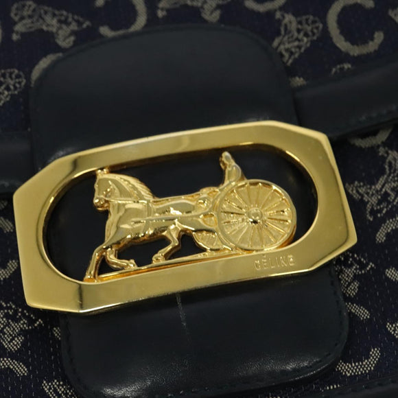 CELINE C Sulky Shoulder Bag Canvas Navy Gold Auth 123864