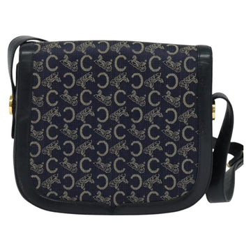 CELINE C Sulky Shoulder Bag Canvas Navy Gold Auth 123864 - 0
