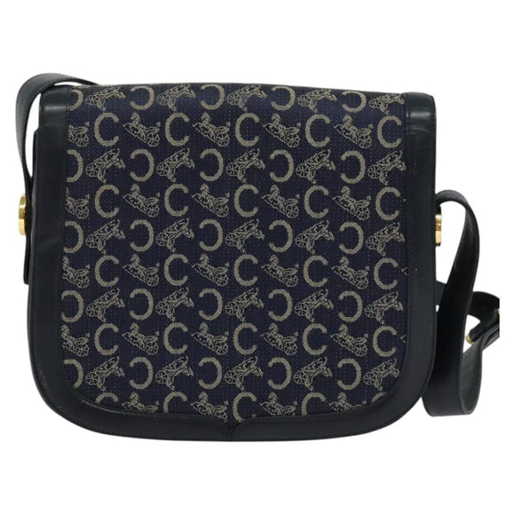 CELINE C Sulky Shoulder Bag Canvas Navy Gold Auth 123864