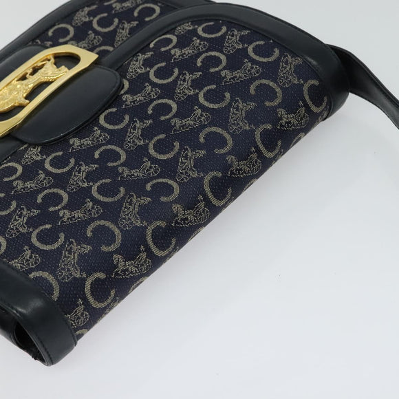 CELINE C Sulky Shoulder Bag Canvas Navy Gold Auth 123864