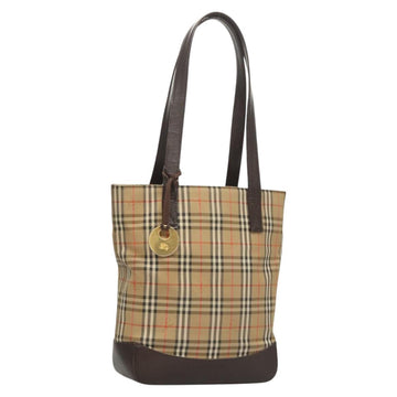 BURBERRY Nova Check Tote Bag Canvas Beige Silver Auth 123873