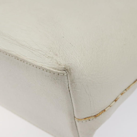 GUCCI Tote Bag Leather White Silver Auth 123894