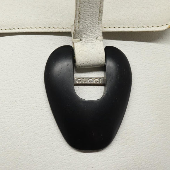 GUCCI Tote Bag Leather White Silver Auth 123894