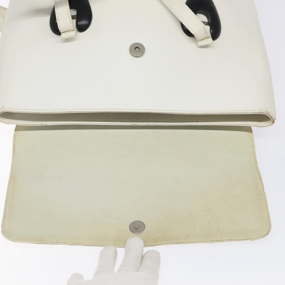 GUCCI Tote Bag Leather White Silver Auth 123894