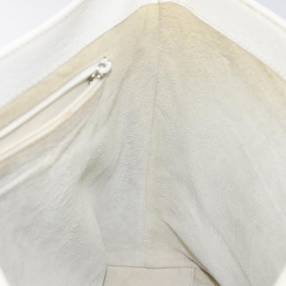 GUCCI Tote Bag Leather White Silver Auth 123894